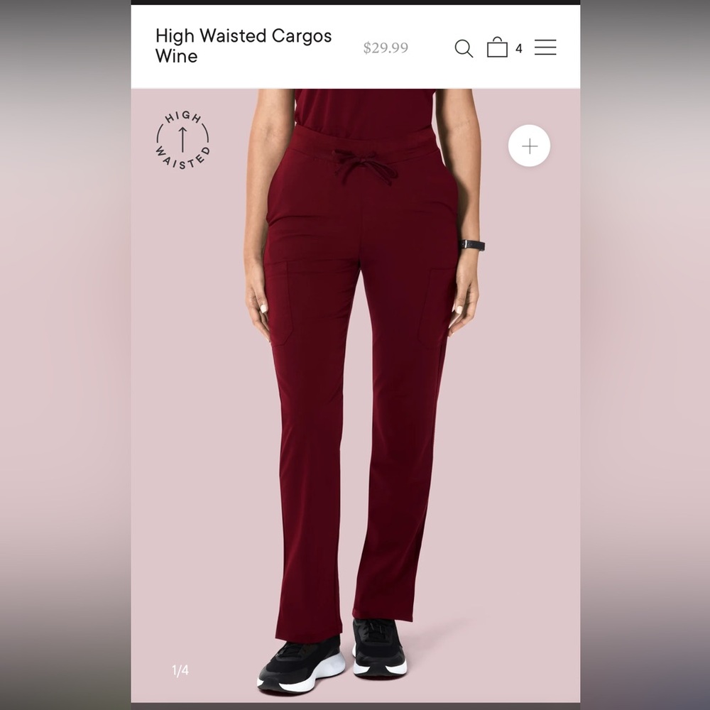 Mandala scrubs-High Waisted Wine colored Cargo Pants in Petite Large